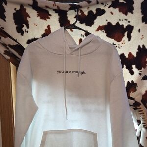 Women's White Hoodie Sweatshirt with "you are enough." Chest Print
